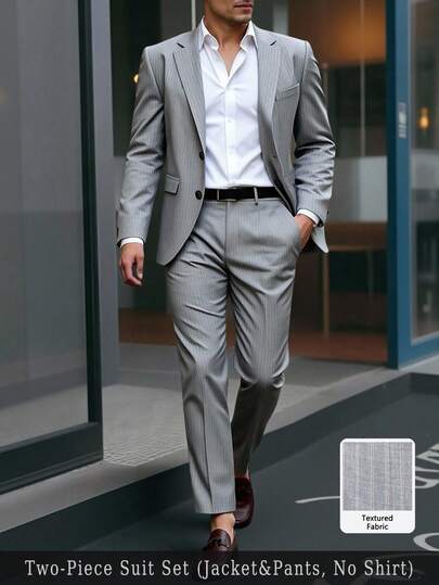 Manfinity Mode Herren Business Lässig Grauer Anzug Set, angenehmer Stoff, geeignet für tägliche Fahrten und Aktivitäten, auch ein ideales Geschenk für Freunde, Freunde und Ehemänner Herren Lässig Anzug Herren Lässig Anzüge Slim Fit Herren Sommeranzug Grauer Anzug Herren Herren Anzug Grau Weihnachtsoutfits