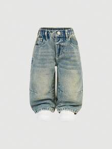 Quần denim ống rộng lưng thun co giãn đa năng cho bé gái - Rửa nhẹ - Xem 1