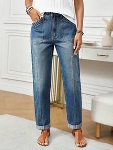 EMERY ROSE Quần Jeans Mom Jeans Denim Cuffed Thời Trang Cho Nữ - Rửa trung bình - Xem 8