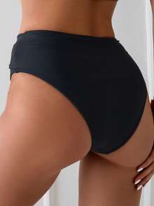 Swim Basics 女性夏季海灘泳裝比基尼底部，金屬細節 - 黑色 - 查看 3