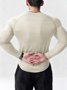 Manfinity Sport Corelite Men's Letter Print Raglan Sleeve Sports T-Shirt Fitted Shirt Fall Crew Neck - Apricot - View 2