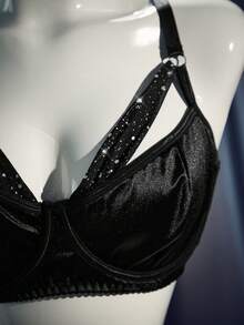 MidnightGlam Plus Size Sexy Glamorous Starry Sky Decorated Mesh Bra - Black - View 3