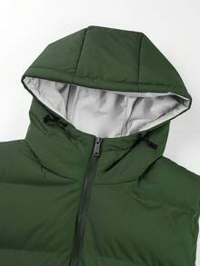 Manfinity Homme 1 pieza Chaleco acolchado con capucha y cremallera de ajuste holgado para hombre - Verde militar - Ver 6