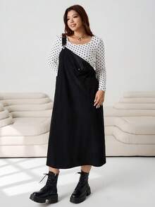 Solflare 2025秋冬百搭无袖连衣裙，可调节肩带，灯芯绒材质，宽松版型，黑色，适合休闲、约会、通勤、派对、居家穿着，都市时尚，多场合皆宜。