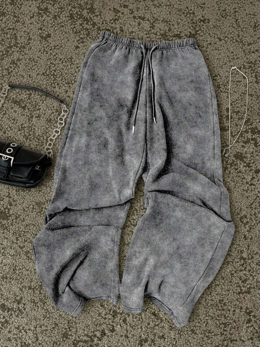 Attitoon Light Grey Women's Casual Low-Waist Straight-Leg Sweatpants, Suitable For Summer, Washed Effect,Fall - Light Grey - View 1