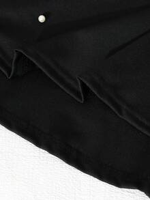 Sparklyn Girls' Pearl Decor Mesh Sleeve Shirt Collar Dress, Suitable For Vacation, Elegant Gala, Back To School Or Halloween - Black - View 8