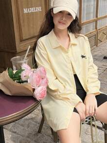 SHEIN Teen Girl Oversized Casual Striped Long Sleeve Shirt, Summer Fall Winter