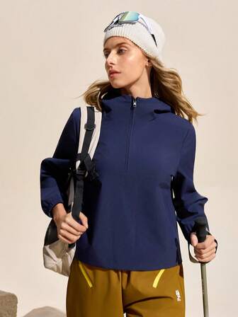 Exploreva Giacca da pioggia con chiusura lampo e cappuccio, casual e sportiva da donna per uso all'aperto