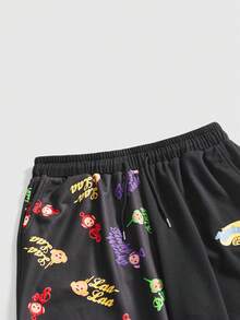 Teletubbies X ROMWE Plus Size Women Casual Cute Cartoon Letter Print Drawstring Waist Loose Jogger Sweatpants - Black - View 3