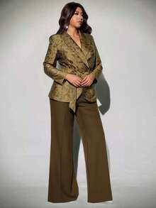 Viva Relle 纹理3D花卉金色腰带蝴蝶结夹克，秋冬 - 金色 - 查看 3