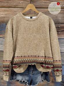 EMERY ROSE Sudadera holgada de cuello redondo con estampado minimalista casual para mujer talla grande, estilo vintage, bordada y estampada, adecuada para principios de otoño - Multicolor - Ver 1