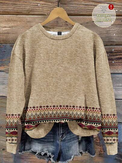 EMERY ROSE Sudadera holgada de cuello redondo con estampado minimalista casual para mujer talla grande, estilo vintage, bordada y estampada, adecuada para principios de otoño