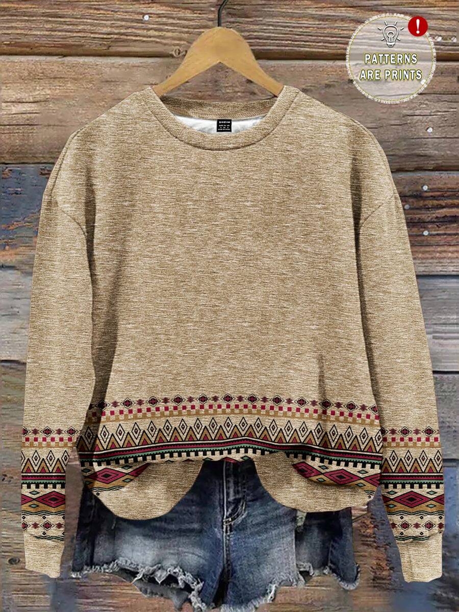 EMERY ROSE Sudadera holgada de cuello redondo con estampado minimalista casual para mujer talla grande, estilo vintage, bordada y estampada, adecuada para principios de otoño - Multicolor - Ver 1