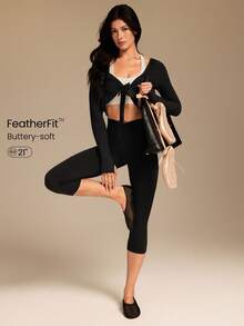 GLOWMODE 21" FeatherFit™ Crossover Waist Y-Shaped Butt Seam Cutie Capri Leggings Low Impact Yoga Studio Daily Fall Winter