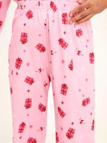 SUMWON Girls Pajama Set Long Sleeve Button Down Christmas Holiday Gift Present Print Sleepwear Winter For Casual And Vacation - Pink - View 7