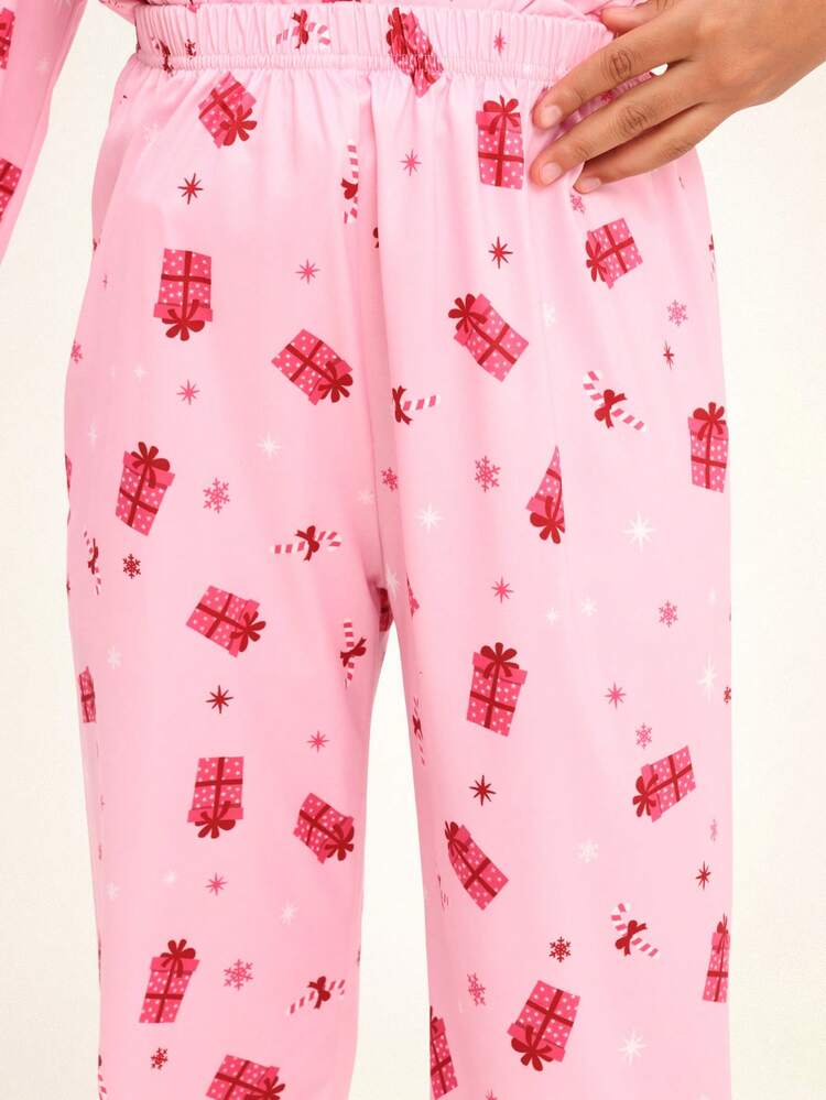 Christmas Long Sleeve Pajama Set With Gift Print