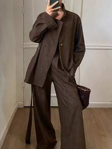 DAZY Damen Zweiteiler aus strukturiertem Stoff mit taillierter Passform, locker geschnittenes Top und Hose, Herbst/Winter