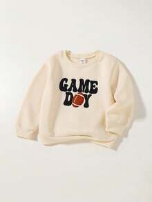 Maija Kids Beige English Embroidered Graphic Loose Fit Crew Neck Casual Sweatshirt For Young Boy Autumn Winter Clothes For Girl - Apricot - View 1