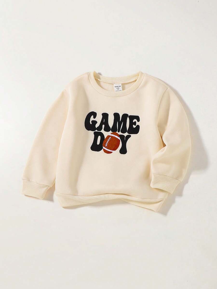 Maija Kids Beige English Embroidered Graphic Loose Fit Crew Neck Casual Sweatshirt For Young Boy Autumn Winter Clothes For Girl - Apricot - View 1