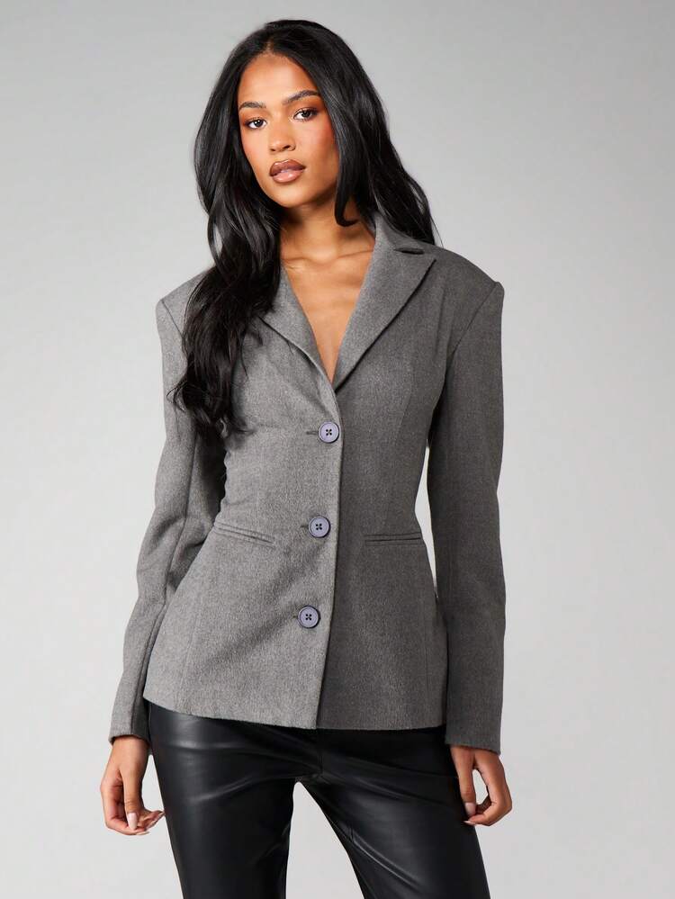 MISSGUIDED Professional Wool Blazer With Tailored Lapels Button Closure And Belt Detail For Office Work