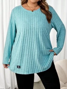 SHEIN CURVE+ Áo thun nữ cỡ lớn có chi tiết nối chữ - màu xanh lá - Xem 3