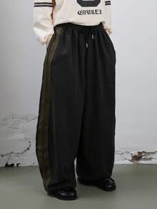 COUREZ 低腰宽松灯笼裤，侧边饰有滚边 / Y2K 风格外出穿搭 秋季女装 冬季女装 派对休闲运动健身 - 深灰色 - 查看 6