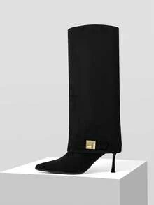 CUCCOO SZL 时尚性感尖头细高跟过膝长靴 - 黑色 - 查看 2