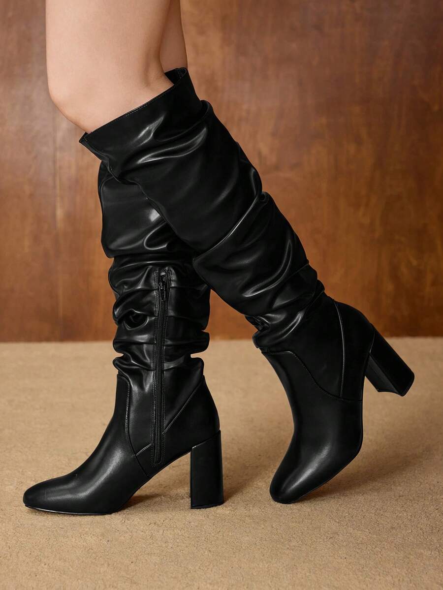 MOTF NEW EUROPEAN & AMERICAN FASHION FAUX FUR STILETTO HIGH HEEL MID-CALF/KNEE-HIGH BOOTS FOR WOMEN FOR CHRISTMAS - Black - View 1