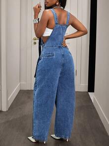 Slaydiva Women's Casual Loose Fit Cargo Pocket Denim Jumpsuit - Blue - View 3