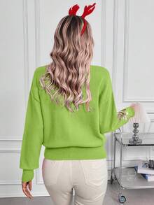 SHEIN LUNE 女士情人节亮片拼布圆领长袖毛衣 - 薄荷綠 - 查看 2