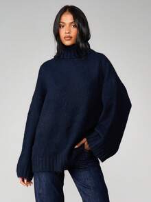 MISSGUIDED 秋冬季保暖叠穿必备的超大高领粗针织套头毛衣 - 寶藍色 - 查看 3