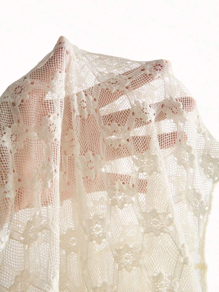 Bellisia Spring/Summer New European And American Style Long Sleeve Lace Cover Up, Lightweight Mesh Sheer Camisole Bikini Cover Up, Sweet & Spicy Style, Sun Protection, Sheer Wrap Shawl, See-Through Coverup, Swimsuit Dress, Swimwear, Beach Party Bikini Lacey Top Sexy Summer Top See Through Tops - Beige - View 8