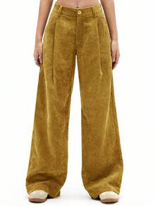 Aveloria Affinna Women's Vintage Casual Straight Leg Pants, Olive Green, Corduroy Design, Slimming, Spring New Arrival