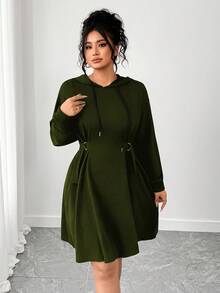 Elenzga Váy trùm đầu thắt eo thời trang, thoải mái, dễ mặc, đi làm hàng ngày - Màu xanh Ô liu - Xem 4