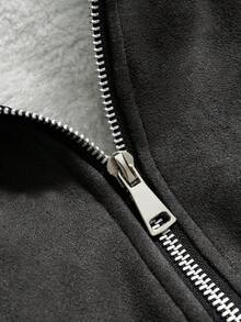 PAVTROS Men's Casual Turndown Collar Thermal-Lined Black Jacket With Small Logo Print, Retro Streetwear Style, Suitable For Autumn/Winter