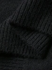 FRIFUL 女士撞色落肩长袖蝴蝶结肩部宽松休闲百搭毛衣，秋季 - 黑色 - 查看 6