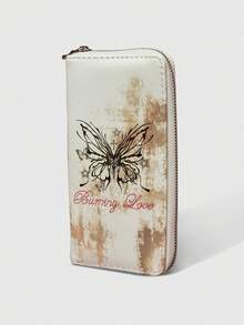 ROMWE Grunge Punk White Background Butterfly Long Wallet, Simple And Versatile - 白色 - 查看 3
