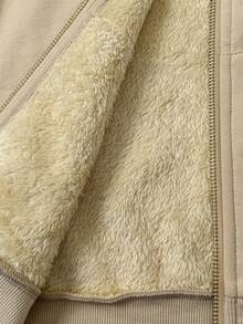 Elamini 女士合身复古风格针织弹力连帽羊毛运动衫，带口袋 - 杏色 - 查看 8