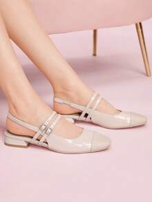 CUCCOO DOLLMOD Giày bệt Mary Jane màu be đơn giản dành cho nữ có quai sau, thích hợp để đi làm, hẹn hò, tụ tập, tiệc tùng, ngày lễ - Màu be - Xem 3