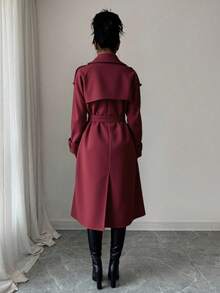 EURMUSE Aloruh New Windproof Coffee Color Versatile Extra Long Trench Coat With Decorative Stitching And Waist, Double-Breasted With Decorative Buttons And Oversized Collar, In British Style