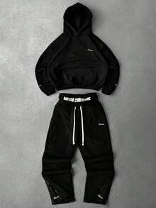 PAVTROS Manfinity Streetrush Men's Street-Style Popular INS Matching DREAM Fashion English Icon Outdoor Music Festival Nightclub Boyfriend Husband Gift Anniversary Gift Hoodie & Pants Set, Black Two Pieces Set Men, Men Joggers Set, Men Streetwear Sets, Hoodie And Pants Set Men, 2000s Style, Fall Clothes