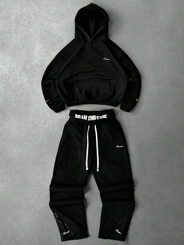 PAVTROS Conjunto de moletom e calça Manfinity Streetrush masculino, estilo streetwear popular no , modelo DREAM Fashion, ícone da moda inglesa, perfeito para festivais de música ao ar livre, baladas e para presentear namorado, marido ou namorado em aniversários. Conjunto de duas peças preto, ideal para homens. Conjunto de moletom e calça estilo anos 2000, perfeito para o outono.