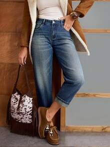 EMERY ROSE 女士带口袋喇叭休闲宽松牛仔裤