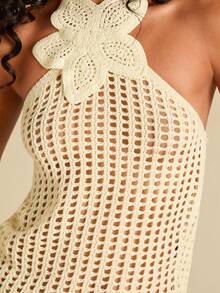 Travachic Áo hai dây dệt kim hở lưng khoét lỗ không tay màu trơn dành cho nữ - Vàng nhạt - Xem 7