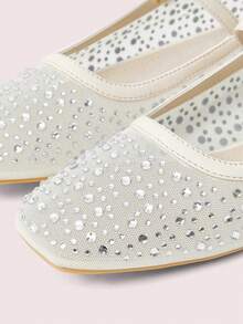 CUCCOO DOLLMOD Fashionable Light Apricot Full Crystal Mesh Mary Jane Flat Shoes, Cute And Sweet For School Students Spring Shoes Spring Break Easter For Christmas Spring Shoes - Apricot - View 7