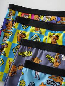 SCOOBY-DOO X SHEIN 4pcs/Pack Tween Boy Checkered & Cartoon Pattern Boxer Briefs