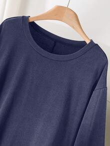 CosyJoli Váy họa tiết hoa tuyết cổ tròn chữ A cỡ lớn thường ngày - Màu xanh lam - Xem 4