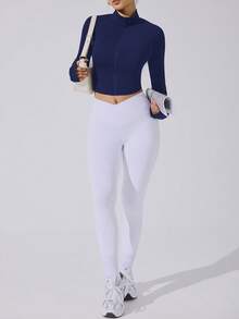 Dewbera Women's Geometric Mesh Patchwork Zip Front Raglan Sleeve Fitted Sports Jacket Mesh Workout Top Hollow Out Crop Sports Shirt