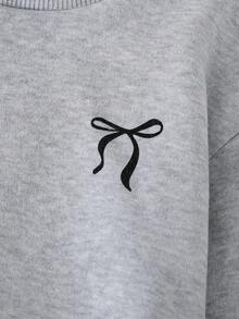 两件套：女童甜美风圆领粉色蝴蝶结印花卫衣搭配休闲裤，秋冬款 - 灰色 - 查看 4