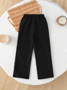 SHEIN Genkimix Kids Quần ống rộng lót nhiệt màu trơn cho bé gái - màu đen - Xem 2